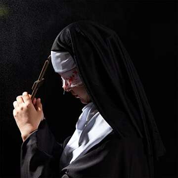 Syhood 3 Pieces Halloween Nun Costume Accessories Nun Hat White Nun Collar Gold Cross Pendant Necklace for Halloween Cosplay Party