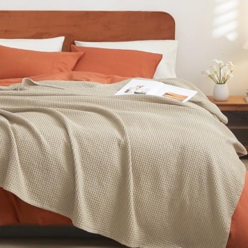 PHF 100% Cotton Waffle Weave Blanket Queen Size Cozy Lightweight