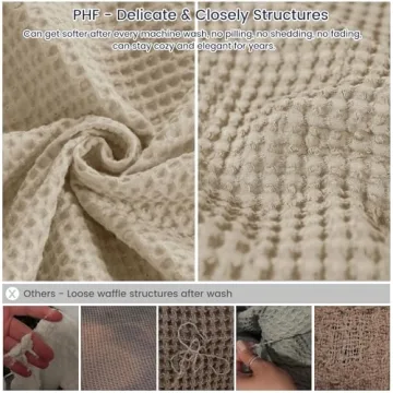 PHF 100% Cotton Waffle Weave Blanket Queen Size Cozy Lightweight