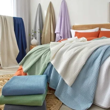 PHF 100% Cotton Waffle Weave Blanket Queen Size Cozy Lightweight