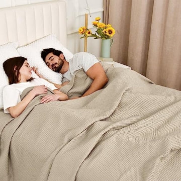 PHF 100% Cotton Waffle Weave Blanket Queen Size Cozy Lightweight