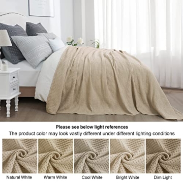 PHF 100% Cotton Waffle Weave Blanket Queen Size Cozy Lightweight