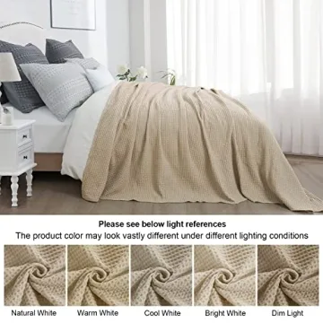 PHF 100% Cotton Waffle Weave Blanket Queen Size Cozy Lightweight