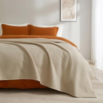PHF 100% Cotton Waffle Weave Blanket Queen Size Cozy Lightweight