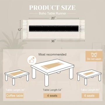 FEXIA Boho Table Runner for Home Decor with Tassels 36 Inches Long, Black Farmhouse Rustic Table Run...