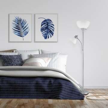 Globe Electric 67134 72" Torchiere Floor Lamp + Adjustable Reading Light, Silver, Frosted Plastic Sh...