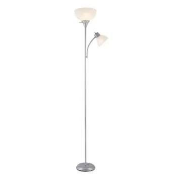 Globe Electric 67134 72" Torchiere Floor Lamp + Adjustable Reading Light, Silver, Frosted Plastic Shade, 3-Step Rotary Switch on Socket, Living Room Décor, Reading Light, Home Essentials, Bedroom