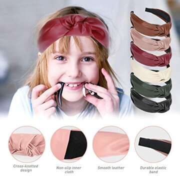 Welltop 6 PCS Knotted Headbands for Women, Wide PU Leather Headband Comfortable Top Knot Thick Turban Hairband Fashion Cross Hairbands Non Slip, Elastic Hoops Hair Accessories for Womens and Girls