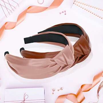 Welltop 6 PCS Knotted Headbands for Women, Wide PU Leather Headband Comfortable Top Knot Thick Turban Hairband Fashion Cross Hairbands Non Slip, Elastic Hoops Hair Accessories for Womens and Girls