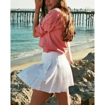 SCKTOO Womens Girl High Waisted Pleated Tennis Skirt School A-Line Skater Skirts with Lining Shorts (White,Large)