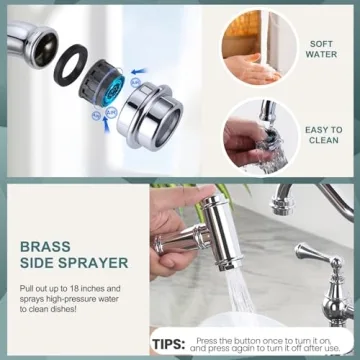 WOWOW Brass Kitchen Faucet with Side Sprayer for Stylish Kitchens
