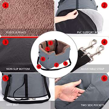 FAREYY Dog Booster Seat Elevated Dog Car Seat for Small Dogs - with Storage Pocket and Clip-On Safety Leash, Warm Plush Pet Booster Seat