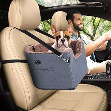 FAREYY Dog Booster Seat Elevated Dog Car Seat for Small Dogs - with Storage Pocket and Clip-On Safety Leash, Warm Plush Pet Booster Seat