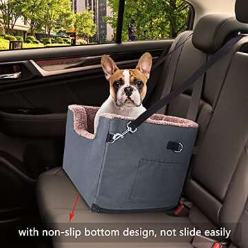 FAREYY Dog Booster Seat Elevated Dog Car Seat for Small Dogs - with Storage Pocket and Clip-On Safety Leash, Warm Plush Pet Booster Seat