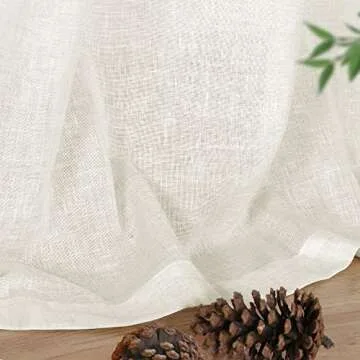 FantasDecor Linen Sheer Curtains 84 Inch Length 2 Panels Tab Top for Living Room Bedrrom Light Filtering Window Drapes Neutral Country Rustic Farmhouse Boho Blinds, Ivory