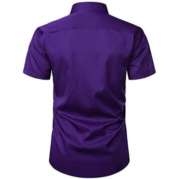 ZEROYAA Men's Casual Urban Stylish Slim Fit Short Sleeve Button Up Dress Shirt with Pocket ZLSC15 Purple X-Large