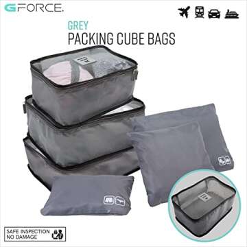 GForce 6 Piece Ultimate Traveling Set | Organizer Packing Cubes | 3 Sizes | Zippered Pouches | 3 Siz...