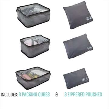 GForce 6 Piece Ultimate Traveling Set | Organizer Packing Cubes | 3 Sizes | Zippered Pouches | 3 Sizes | Suitcase Organizers | Luggage Organizers | Travel Essentials | Grey