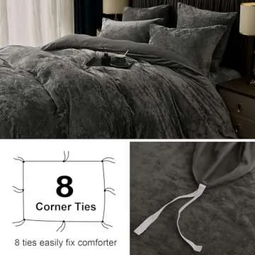 PHF Truly Velvet Duvet Cover Set Queen Size, 3pcs Ultra Soft Breathable Comforter Cover Set, Luxury Cozy Flannel Duvet Cover with Pillow Shams Bedding Collection, 90" x 90", Dark Grey