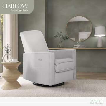 Evolur Harlow Deluxe Upholstered Plush Seating Glide Rocker, Swivel, Power Recliner with USB Port, G...