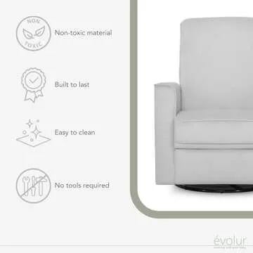 Evolur Harlow Deluxe Upholstered Plush Seating Glide Rocker, Swivel, Power Recliner with USB Port, Greenguard Gold Certified, Glider Chair for Nursery in Misty Grey