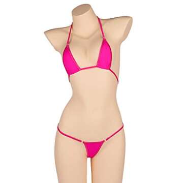 LinvMe Women's Extreme Sexy Hot Silk Micro Bikinis Set Mini Thong Swimwear Rose Red