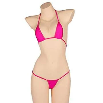 LinvMe Women's Extreme Sexy Hot Silk Micro Bikinis Set Mini Thong Swimwear Rose Red