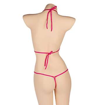 LinvMe Women's Extreme Sexy Hot Silk Micro Bikinis Set Mini Thong Swimwear Rose Red