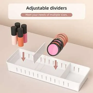 Pluspace 6 PCS Drawer Organizer Set, Bathroom Vanity Drawer Organizer Trays with Dividers Adjustable, Versatile Storage Bins for Makeup Plastic Desk Drawer Organizer for Closet Kitchen Utensil