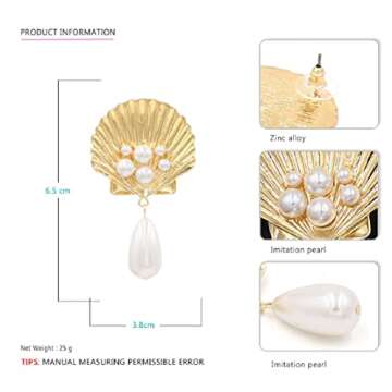 Seashell Earrings for Women, Sea Shell Earrings, Pearl Seashell Dangle Earrings Hypoallergenic, Cute...