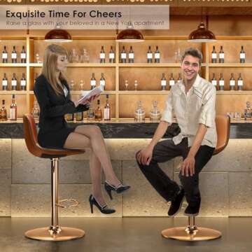 Mid Century Adjustable Bar Stools Set of 2 - Stylish Comfort