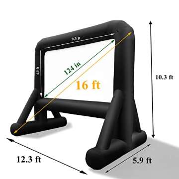 16 FT Inflatable Projector Screen for Outdoor Movies - Easy Setup Blow-Up Screen with Quiet Fan for Outdoor Movie Nights, Backyard Events, and Parties (Dual Support)