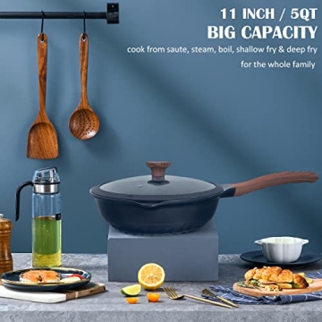 Vinchef Nonstick Deep Frying Pan Skillet with Lid 11in