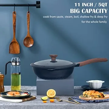 Vinchef Nonstick Deep Frying Pan Skillet with Lid 11in