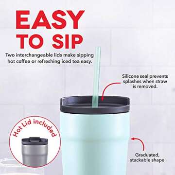 DASH 20oz Tumbler with Spill-Proof Lid and Straw, Stainless Steel Vacuum Insulated Coffee Tumbler Cu...