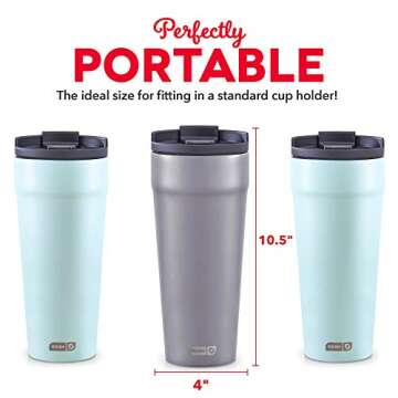 DASH 20oz Tumbler with Spill-Proof Lid and Straw, Stainless Steel Vacuum Insulated Coffee Tumbler Cup, Double Wall Powder Coated Travel Mug (Pack of 2) - Grey/Aqua