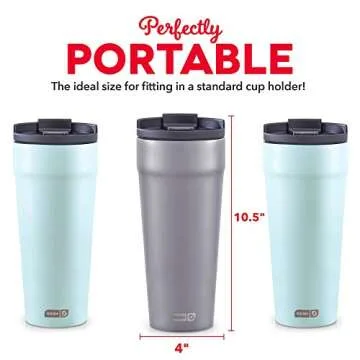 DASH 20oz Tumbler with Spill-Proof Lid and Straw, Stainless Steel Vacuum Insulated Coffee Tumbler Cup, Double Wall Powder Coated Travel Mug (Pack of 2) - Grey/Aqua