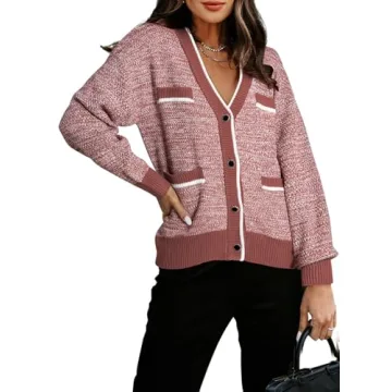 Dokotoo Womens Cardigans Lightweight Casual Plus Size Cardigan for Women Fashion 2024 Open Front Button Down Pink Small