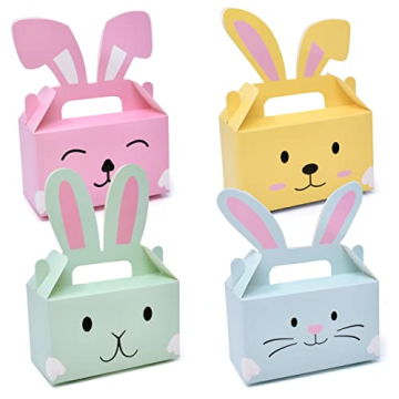 Gift Boutique 24 Pack Easter Treat Boxes Bunny Cardboard Favor Boxes with Handle Bunnies Rabbit Ears...