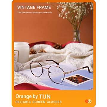 TIJN Retro Round Eyewear Blue Light Blocking Eyeglasses Anti Eye Fatigue Eye Strain