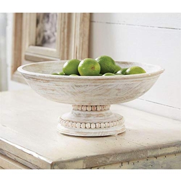 Mud Pie Beaded Wood Bowl - Elegant White-washed Design