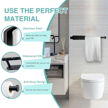 Paper Towel Holder, Self Adhesive or Drilling Paper Towel Holder Under Cabinet, Stainless Steel Black Paper Towel Holder Wall Mount for Kitchen, Bathroom, Sink, Pantry, Fridge