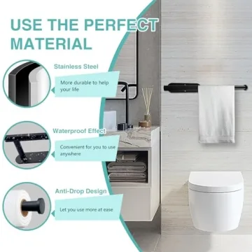 Paper Towel Holder, Self Adhesive or Drilling Paper Towel Holder Under Cabinet, Stainless Steel Black Paper Towel Holder Wall Mount for Kitchen, Bathroom, Sink, Pantry, Fridge