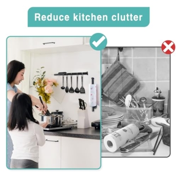 Paper Towel Holder, Self Adhesive or Drilling Paper Towel Holder Under Cabinet, Stainless Steel Black Paper Towel Holder Wall Mount for Kitchen, Bathroom, Sink, Pantry, Fridge