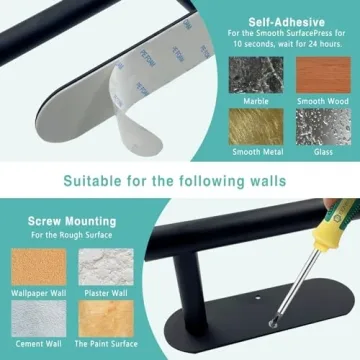 Paper Towel Holder, Self Adhesive or Drilling Paper Towel Holder Under Cabinet, Stainless Steel Black Paper Towel Holder Wall Mount for Kitchen, Bathroom, Sink, Pantry, Fridge