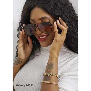 FEISEDY Vintage Retro 70s Plastic Aviator Sunglasses Women Men Classic Large Squared Frame B2751