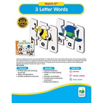 The Learning Journey: Match It! - 3 Letter Words -Spelling Puzzles for Kids Ages 3-5, Learn to Read With Preschool Learning Materials and Learning Games - Award Winning Educational Toys