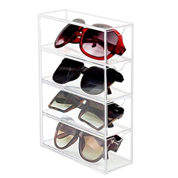 Tasybox Stylish Sunglasses Organizer, Acrylic Eyeglass Case with 4 Drawers