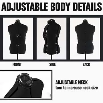 PDM WORLDWIDE Black Dress Form Adjustable Mannequin for Sewing, Female Size 12-18 Pinnable Body Form with 13 Dials & Detachable Casters, 42.5"-60" Height Range for Clothing Display, Medium to Large