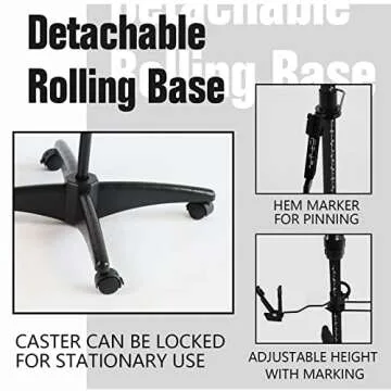 PDM WORLDWIDE Black Dress Form Adjustable Mannequin for Sewing, Female Size 12-18 Pinnable Body Form with 13 Dials & Detachable Casters, 42.5"-60" Height Range for Clothing Display, Medium to Large